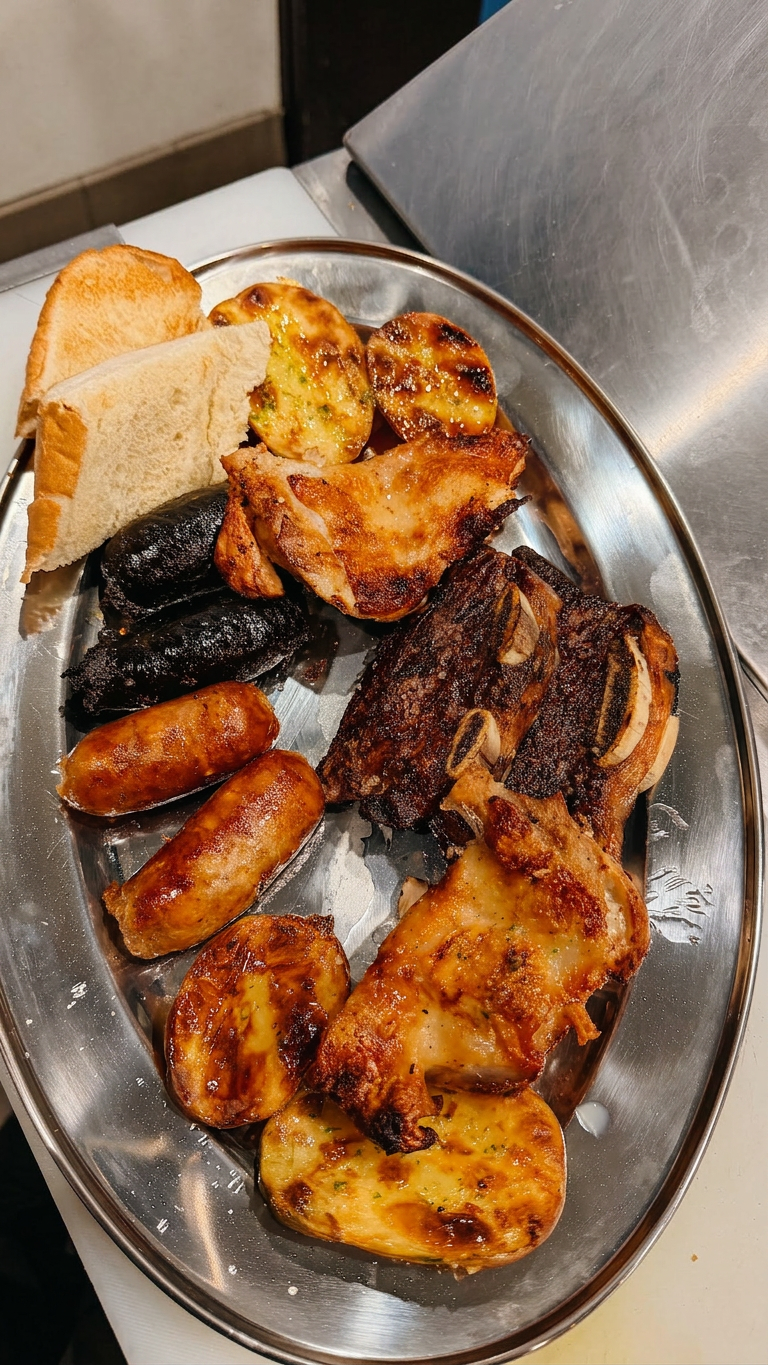 Entradas argentinas: provoleta grillada, chorizo y morcilla